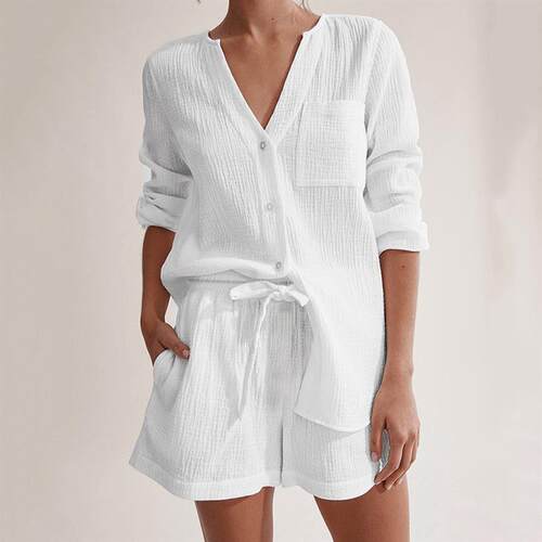 Pajamas, long sleeved shorts, all cotton home clothing set