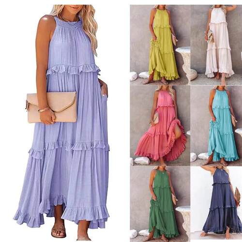 New ruffled edge dress with large swing beach skirt women