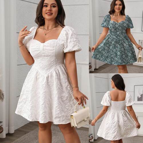 Plus size Square collar women dress summer ladies skirt 4XL