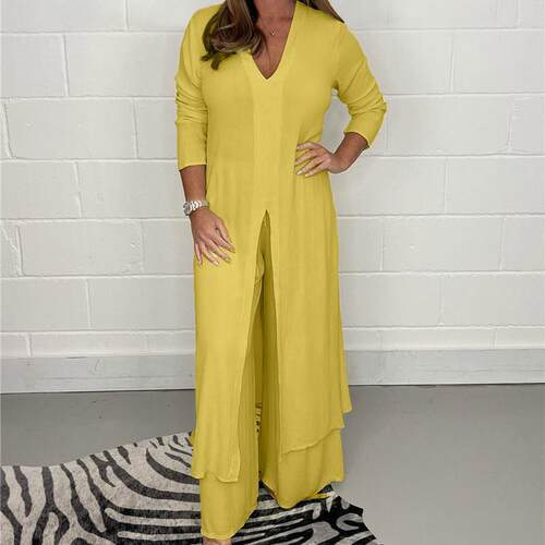 Oversuze loose lrregular long sleeve top wide leg pants 套装
