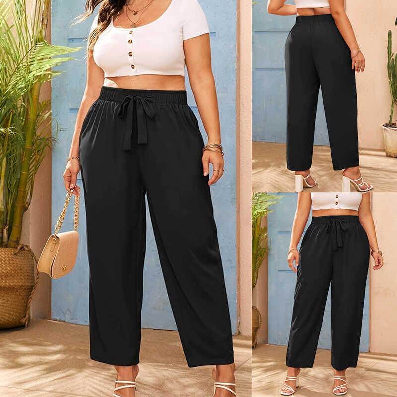 Plus size black laceup slacks L5XL women Casual pants 大码
