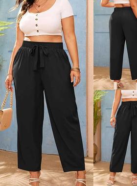 Plus size black laceup slacks L5XL women Casual pants 大码
