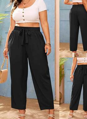 Plus size black laceup slacks L5XL women Casual pants 大码