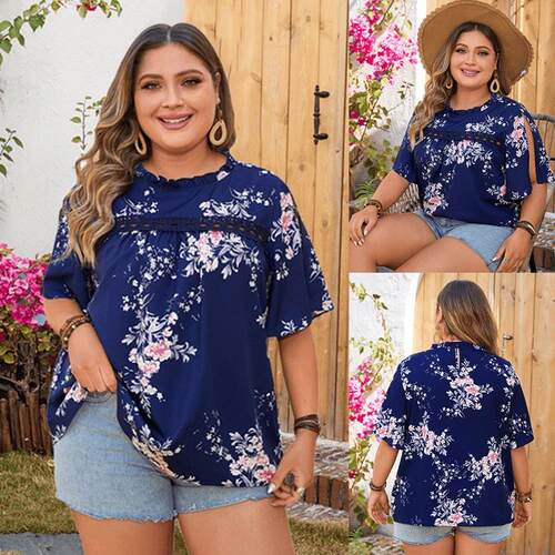 Fashion fat lady Print Summer blouse Plus size women tops 女