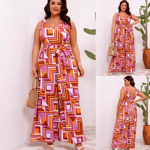 Plus size summer women big size lady Print Jumpsuits女连体裤