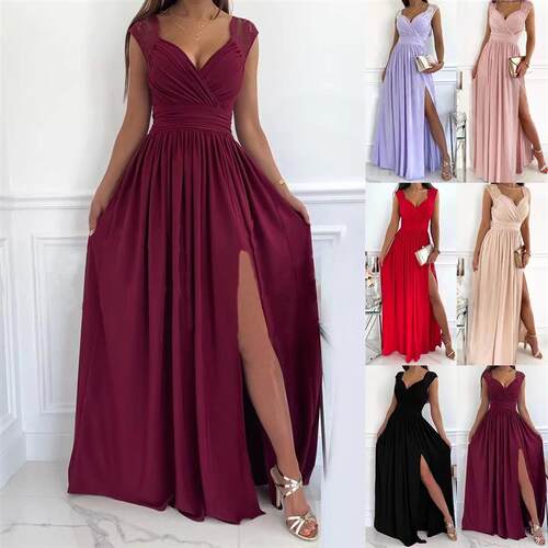 Summer womens sleeveless lace backless slit dress