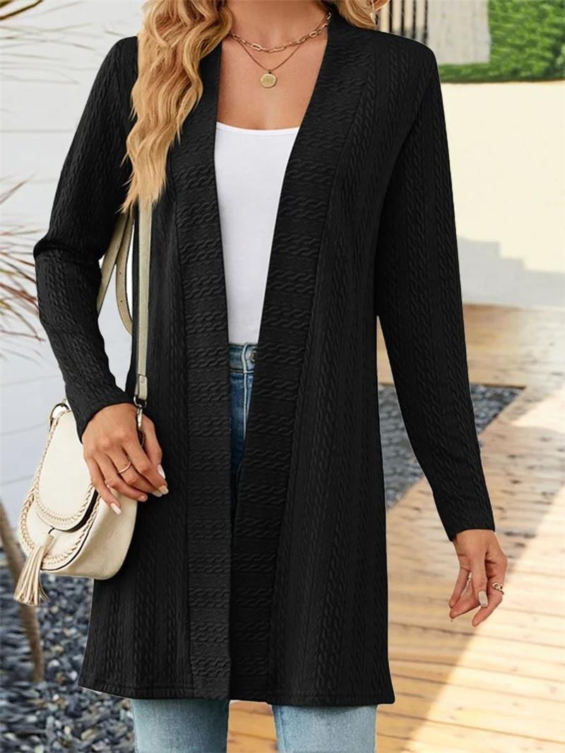 Autum and Winer Simple Lng SleZFQeve Loosne Cardigtan Cooat