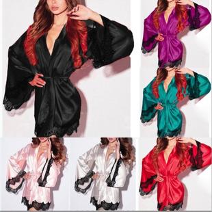 Stylish sexy lace laceup longsleeved nightgown 系带睡袍女