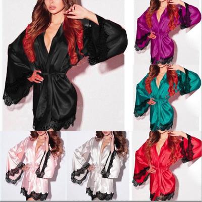 Stylish sexy lace laceup longsleeved nightgown 系带睡袍女