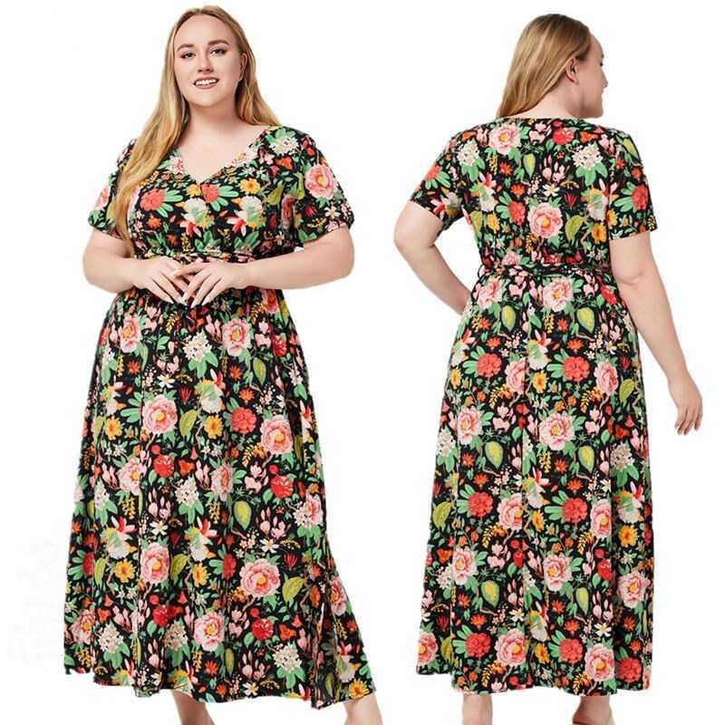 Plus Size women Dress summer fat woman Print skirts XL5XL图片