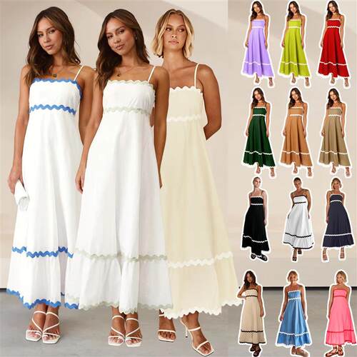 New lace strap strapless oversized hem dress