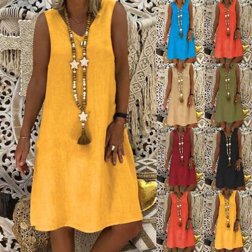 Solid Vneck Sleeveless Tank Top Dress 纯色V领无袖背心连衣裙