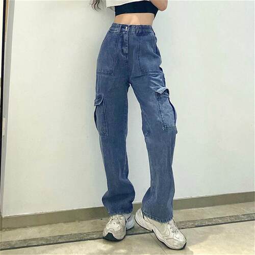 Multi Pocket High Waist Slim Fit Jeans  多口袋高腰修身牛仔裤