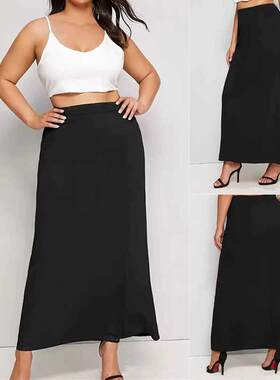 Plus Size Women Summer High Waist Skirt L5XL大码黑色半身裙