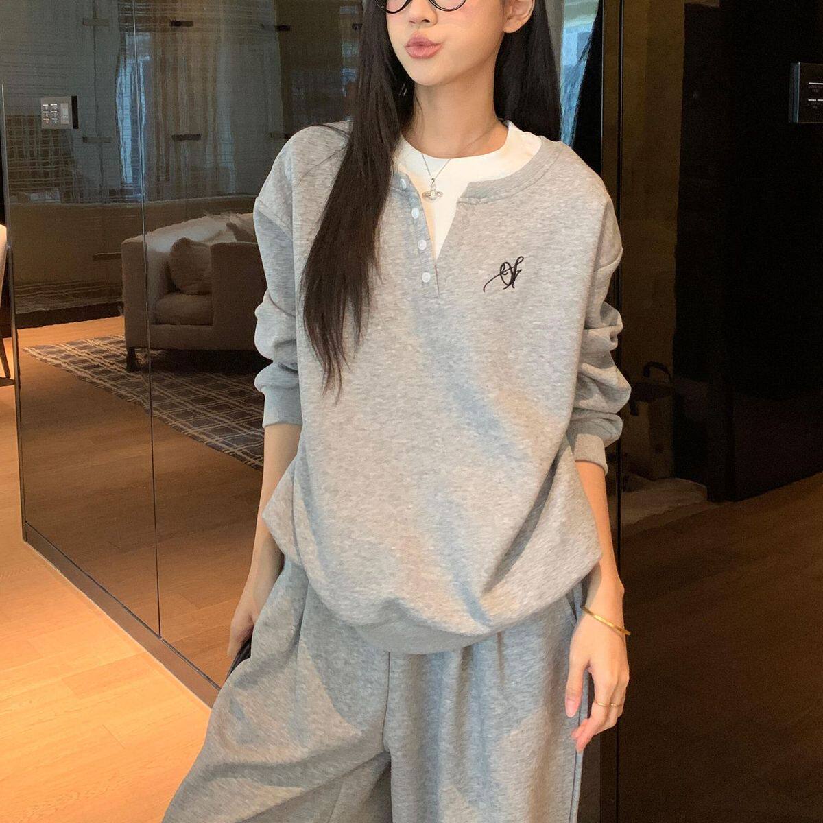 大码韩系休闲运动套装女秋冬季高休闲运动套装