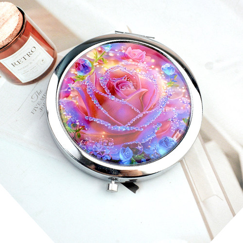 水晶花化妆镜手持金属小镜子