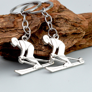 创意滑雪人钥匙扣冰上运动员金属钥匙链雪橇竞技比赛礼品