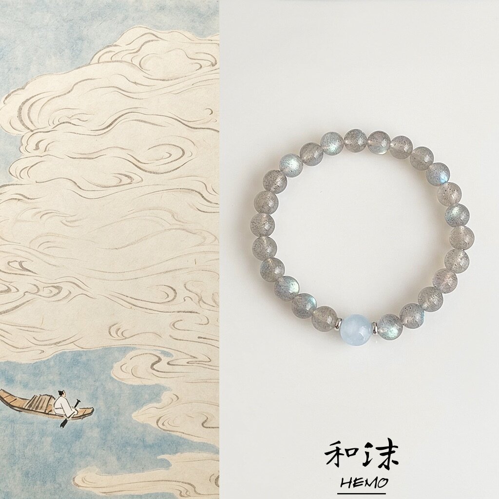 Hemo原创天然月光石海蓝宝手串
