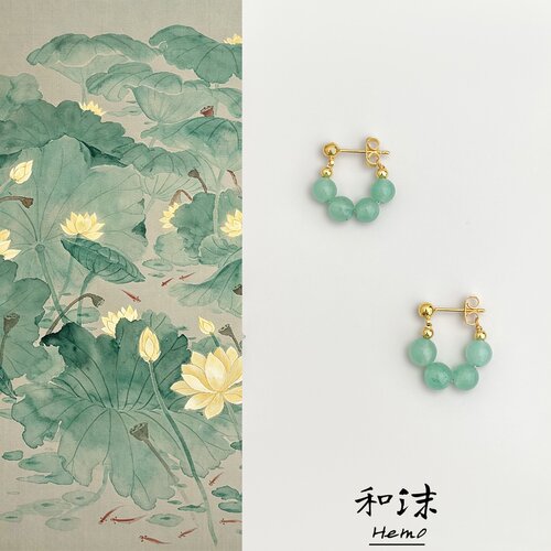 Hemo原创天然玉石串珠其之风耳环