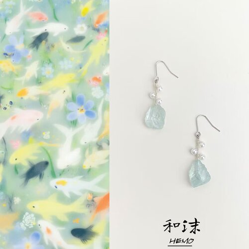 Hemo原创蓝色碎石小清新甜美耳饰