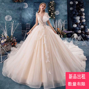 出租主婚纱抖音同款2026新款新娘香槟色抹胸宫廷公主星空拖尾租赁
