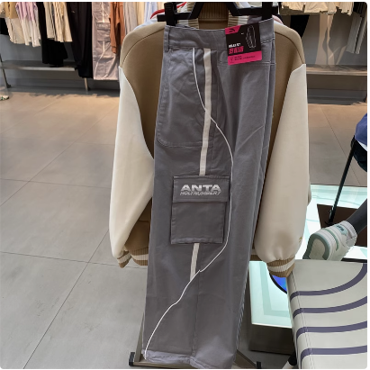 安踏美式高街复古拼接撞色工装裤女24冬宽松休闲阔腿裤162448502