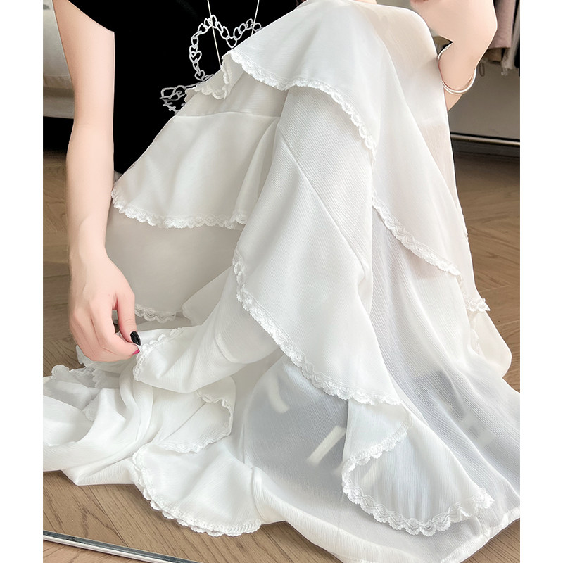 白色蕾丝长裙女春秋2026新款a字半身裙梨型身材遮胯高腰显瘦纱裙