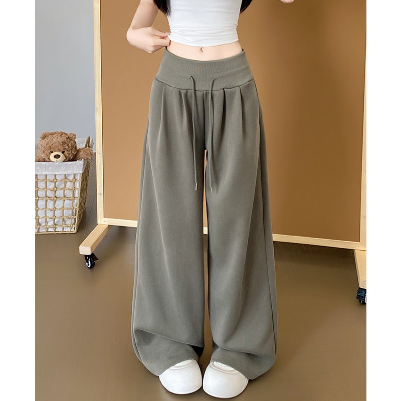 军绿色美式复古运动裤女春季2026新款低腰抽绳宽松显瘦休闲阔腿裤