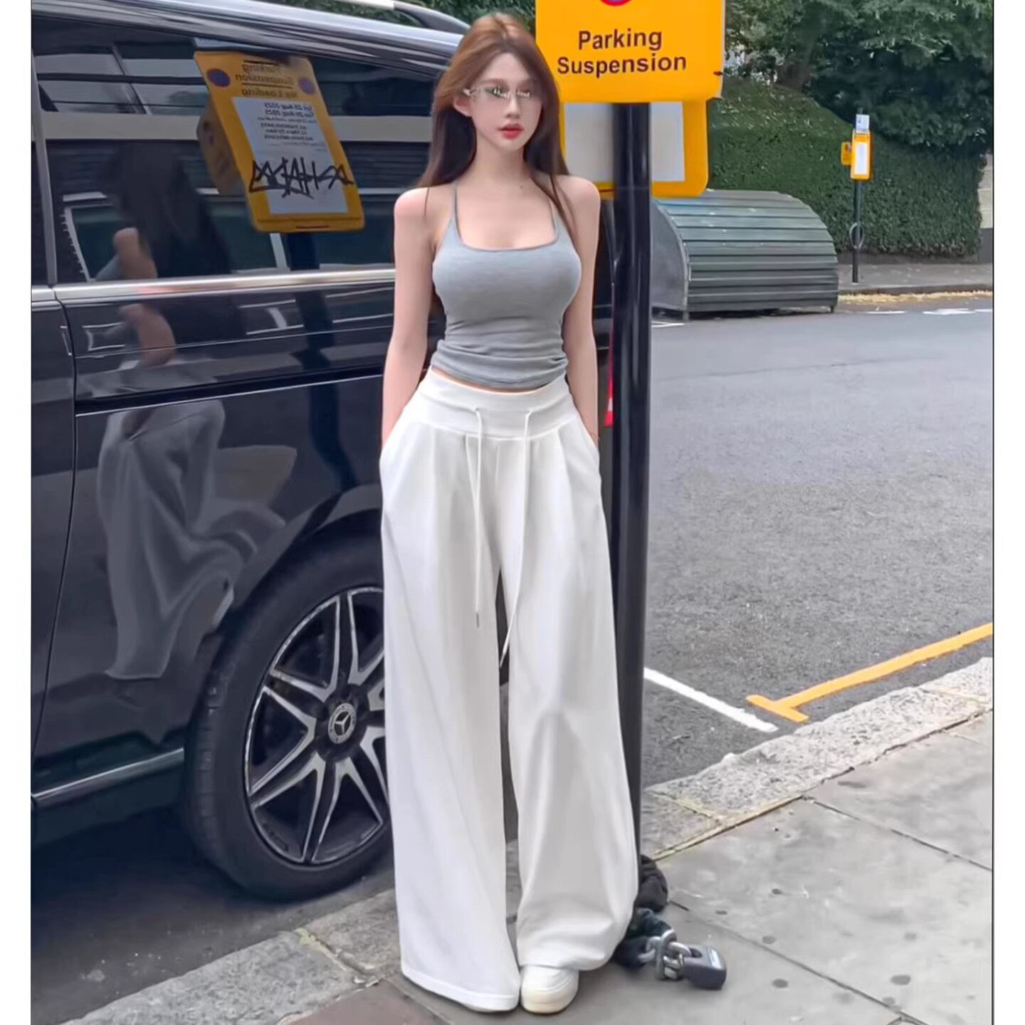 韩版白色运动裤女2026春季新款低腰宽松亲肤透气休闲裤阔腿卫裤