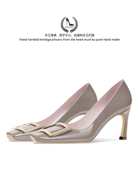 LUKE方头裸灰色高跟鞋新款时尚气质浅口通勤职业单鞋女不累脚