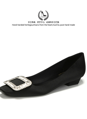 LUKE2025春季新款RV水钻方扣单鞋黑色经典款百搭粗跟方头高跟鞋