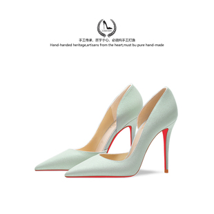 LUKE尖头侧空CL红底高跟鞋女浅口细闪绝美不累脚职业通勤单鞋女