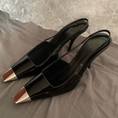 气质高级单鞋 LUKE包头凉鞋 金属方头真皮法式 走秀高跟鞋 女春季 新款