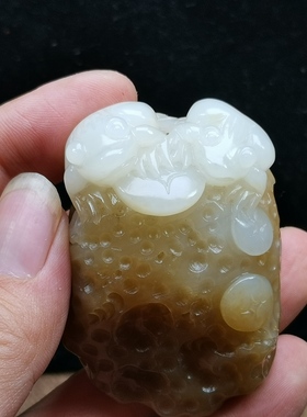 天然新疆和田玉且末糖白玉青蛙手把玩件男女款式玉石玉器呱呱来财