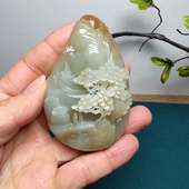 新疆和田玉且末糖青白玉山水意境手把件苏工精品男女国风宁静致远