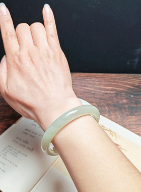 和田玉青白玉飘花手镯56mm保真