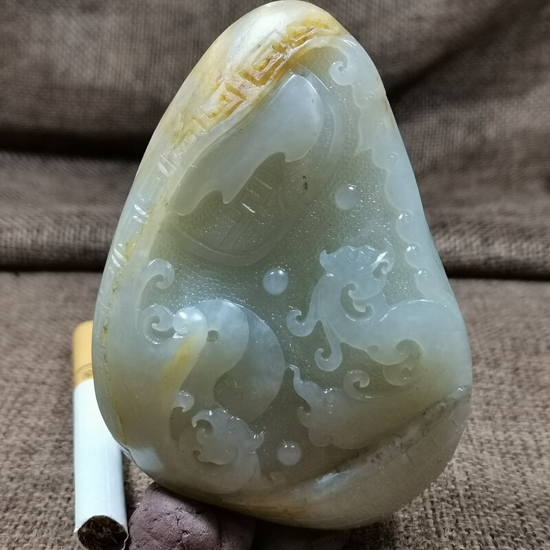 新疆和田玉籽料白玉带皮仿古龙凤把件龙凤呈祥天然玉石高档玉佩