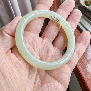 送证书和田玉青白玉雕花竹节竹子手镯玉镯子59mm 女竹叶青 新中式