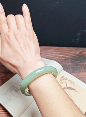 和田玉青白玉手镯57mm保真国风