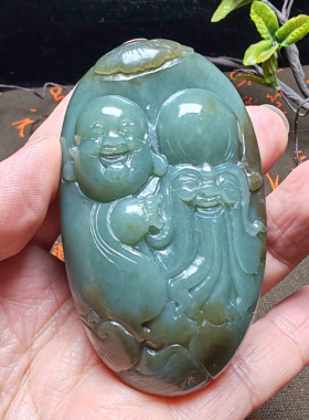 新疆和田玉且末蓝调糖玉佛寿星如意手把件精雕男女国风福寿如意