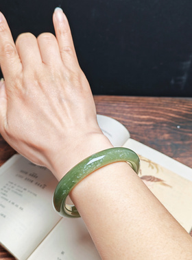 和田玉青白玉冰飘花手镯58送证书