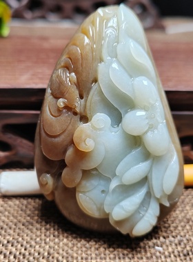 花开富贵手把件且末糖和田玉