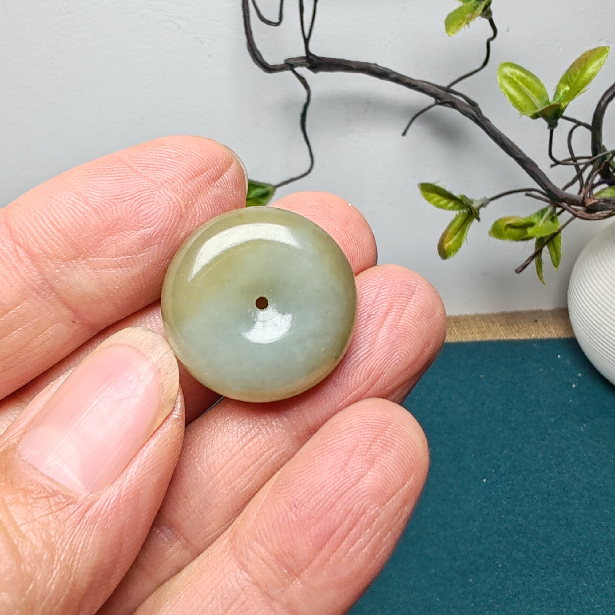 新疆和田玉且末糖青白玉平安扣吊坠挂件细腻油润玉石玉器24mm小款