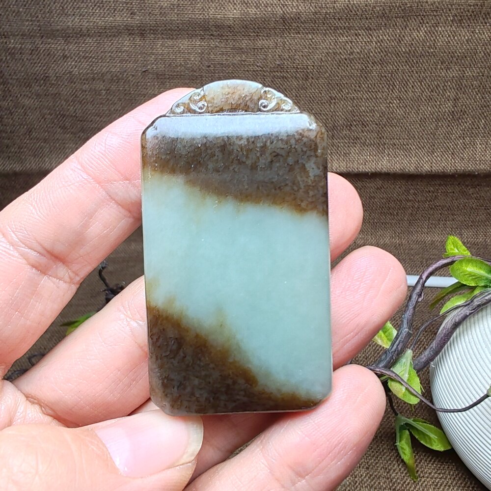 新疆和田玉且末糖青白玉无事牌子吊坠挂件油润男女国风岑静无妄