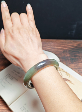 和田玉青白玉手镯58mm送证书