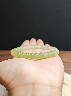 和田玉青黄口晴水渐变手链8mm