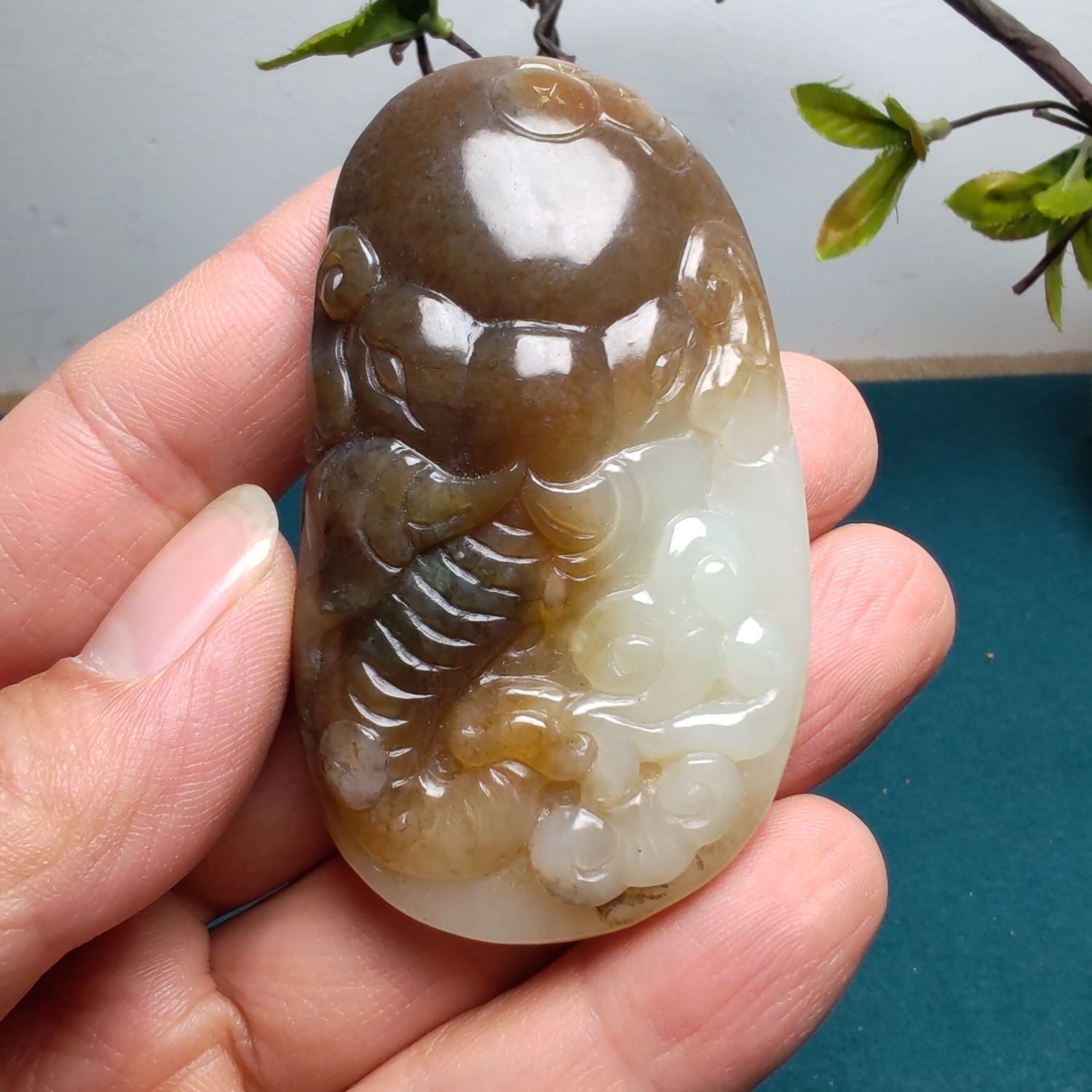 和田玉糖白玉大象灵芝如意手把件苏工精品油润男女国风吉祥如意