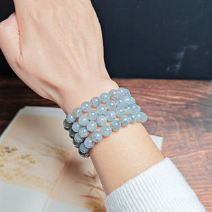 新疆和田玉青花108多圈项链手串毛衣链8mm圆珠中式风男女水墨丹青