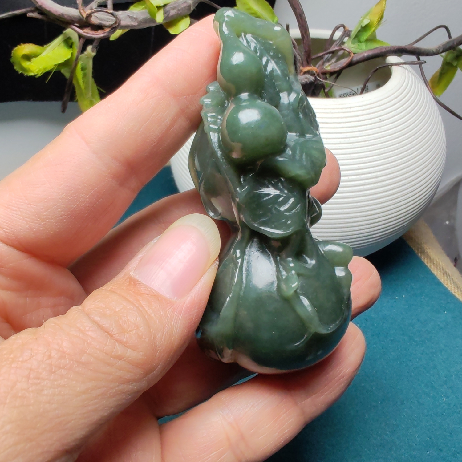 新疆和田玉且末蓝调葫芦手把件苏工精品油润正品男女国风福禄相随