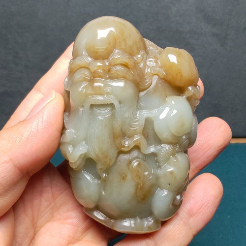 和田玉糖青白玉寿星桃子如意手把